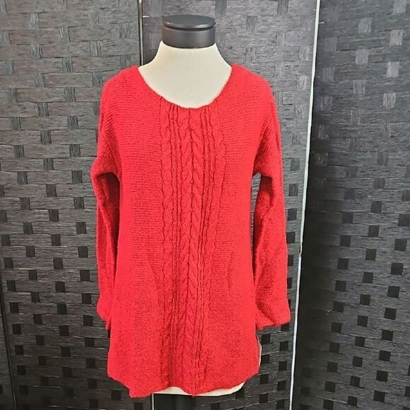 NWT Liz Claiborne Cabaret Red Crew Tunic Oversized Sweater Size Small - Picture 2 of 13